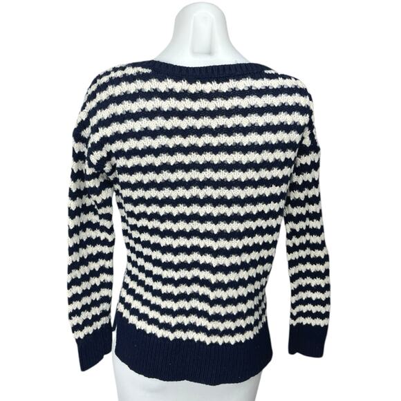 Ann Taylor LOFT Black White Striped Wool Open Knit Long Sleeve Sweater Top Sz S - Picture 2 of 5